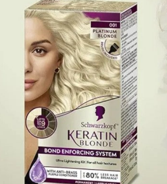 Schwarzkopf KeratinPlatinum Blonde  Hair Color #001 With Antibrass formula