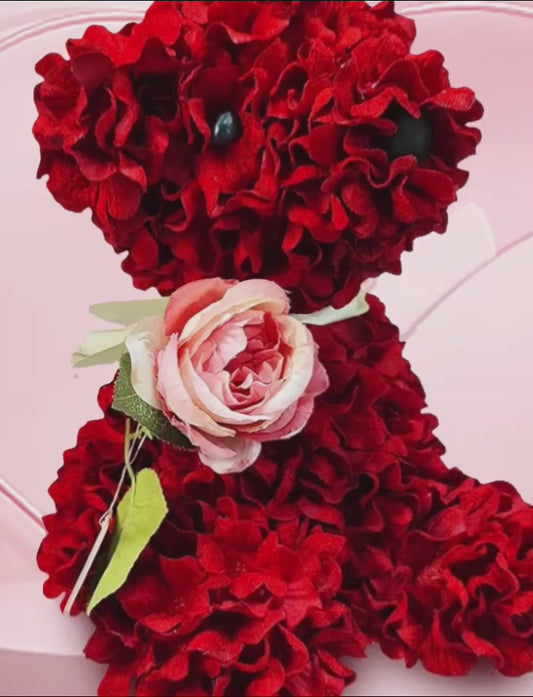 Red teddy bear made of petals the perfect limited time item.