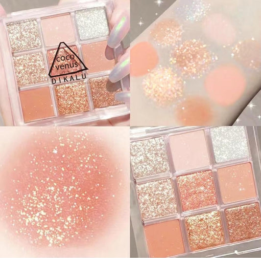 Go Ho 9 Colors Glitter  & Shimmer eye shadow powder palette peach colors (Coco Venus Dikalu)Korean Makeup
