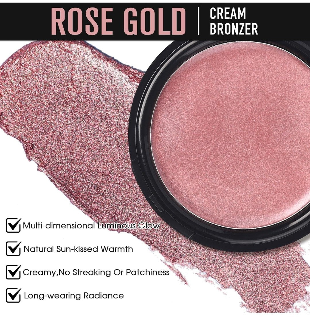 Cream Bronzer for Face & Body, Natural Rose Gold Sun-Kissed Glow Blusher, Buildable Luminous for Long Lasting Rosy Flushed, Lightweight Illuminating Contouring Multi-Use Makeup Palette