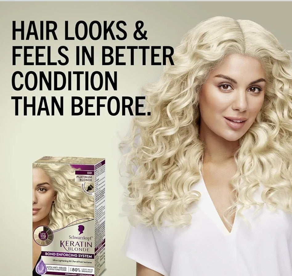 Schwarzkopf KeratinPlatinum Blonde  Hair Color #001 With Antibrass formula