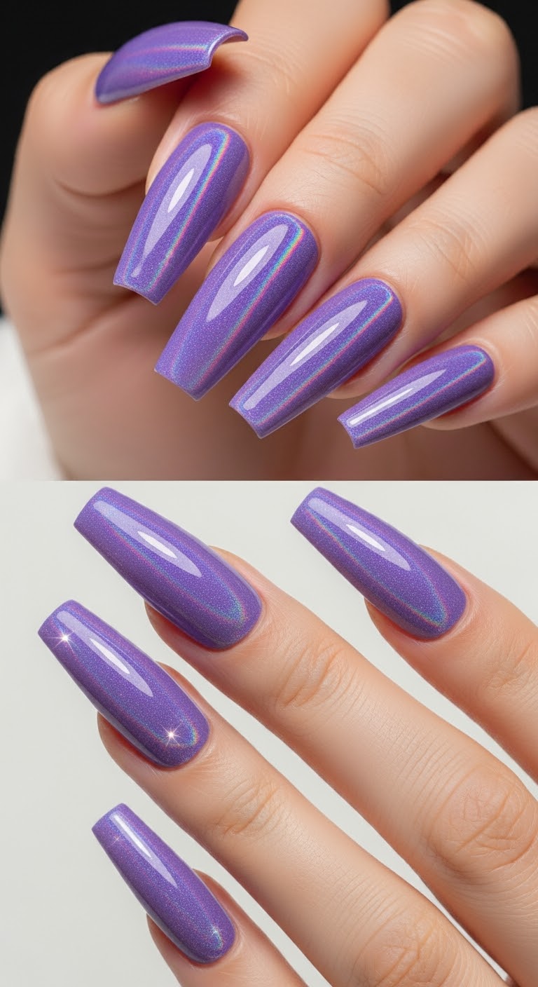Purple press on nails acrylic long coffin Nails