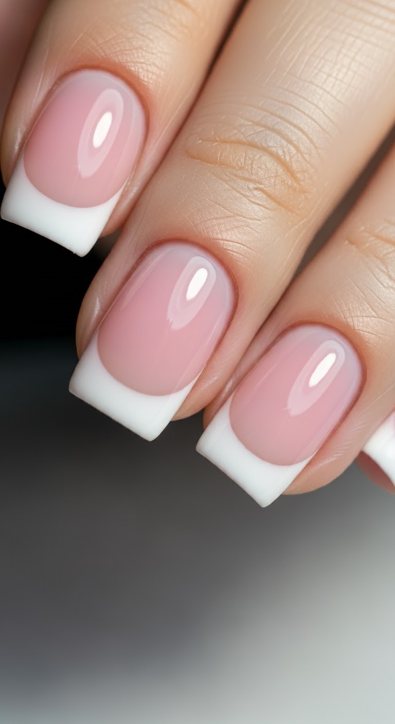 French tip pink short short square"