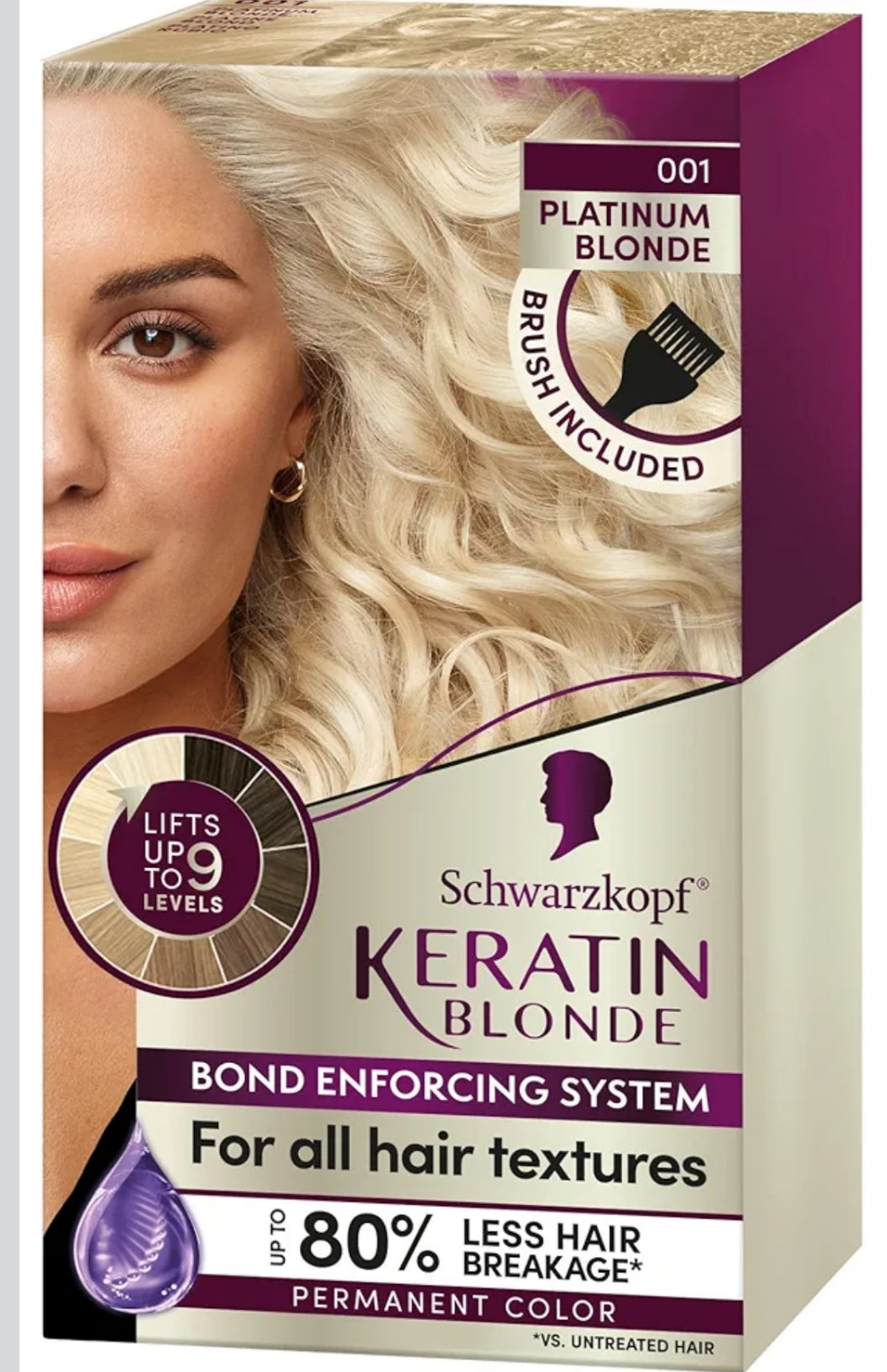 Schwarzkopf KeratinPlatinum Blonde  Hair Color #001 With Antibrass formula
