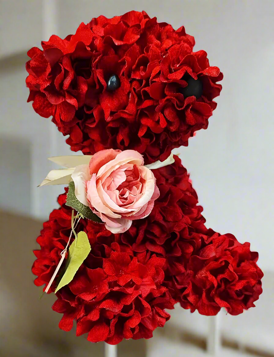 Red teddy bear made of petals the perfect limited time item.