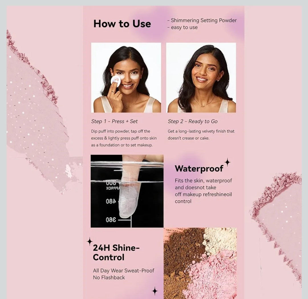 AKARY Pink Translucent Setting Powder, Oil Control for Long Lasting Makeup, Shimmer pink #2 Finishing Powder, Lightweight Loose Waterproof Powder Makes Skin Downy, Blurring Powder for All Skin Tones, 02   6g. 1 count.