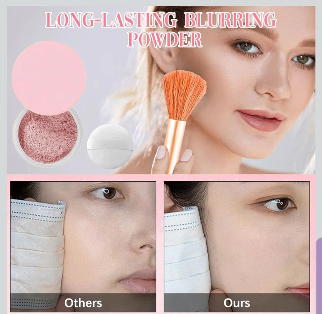 Allaura Beauty Blurring Powder,absorbs oil, Loose Setting Powder Soft Pink set,hide pores,Waterproof All Day Makeup ,flawless skin, soft pink. 1 box set