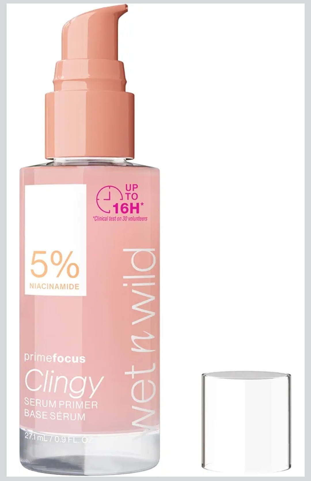 Wet n wild Prime Focus Clingy Serum Primer, Hydrating & Brightening with 5% Niacinamide & 8% Glycerin, Long-Lasting 16-Hour Wear, Dewy Finish Skin-Enhancing Formula, Cruelty-Free Vegan. 1 count