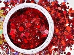 Red glitter for face and body,hair.