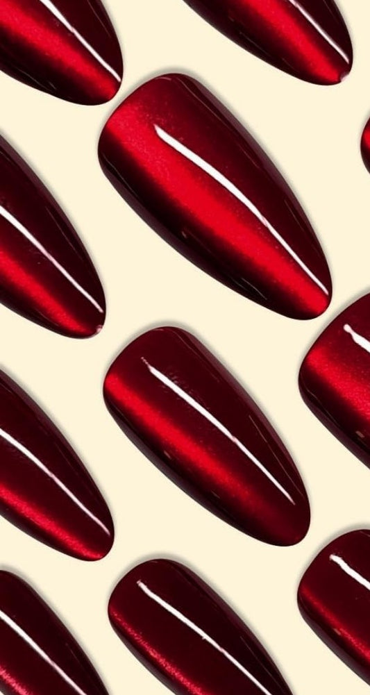 Red almond long press on nails nail kit included.