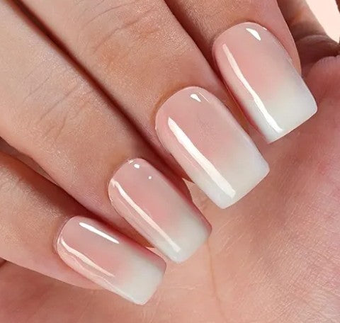 Ombre peach color acrylic square press on nails,nail kit included.