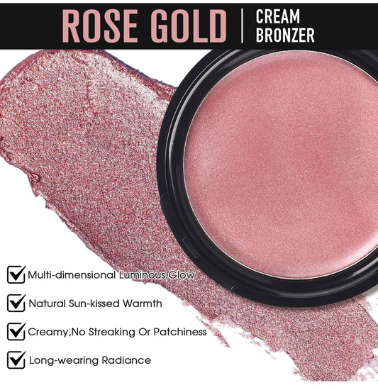 Cream Bronzer for Face & Body, Natural Rose Gold Sun-Kissed Glow Blusher, Buildable Luminous for Long Lasting Rosy Flushed, Lightweight Illuminating Contouring Multi-Use Makeup Palette