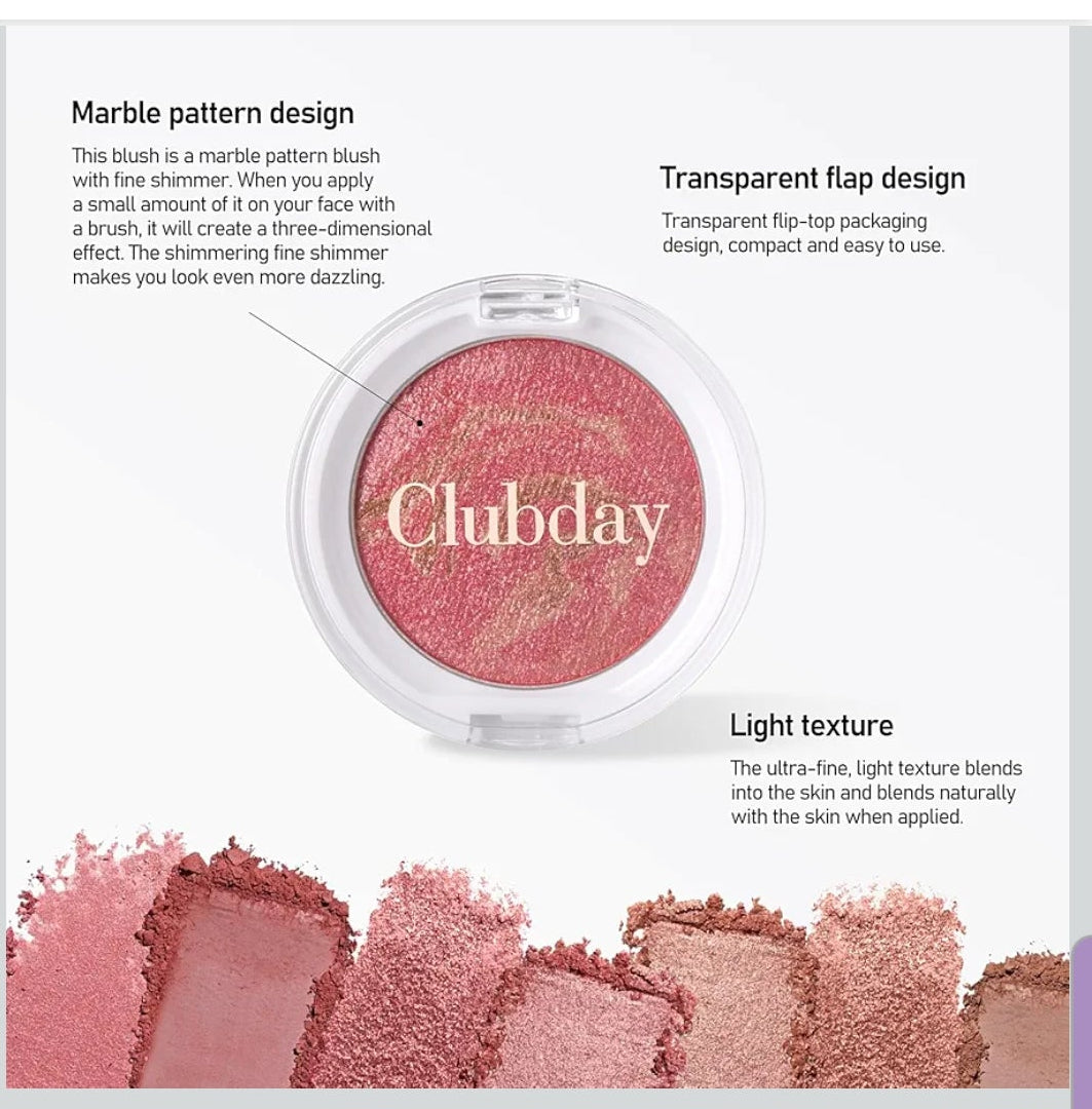 Clubday Marbleized Blush Powder Long-Lasting, Glowing Finish, Smooth & Blendable, Suitable for All Skin Tones, 0.12 Oz-04