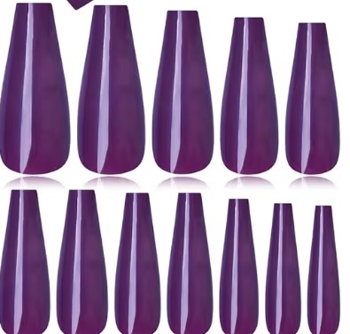 Purple  glossy coffin long press on nails nail kit included.