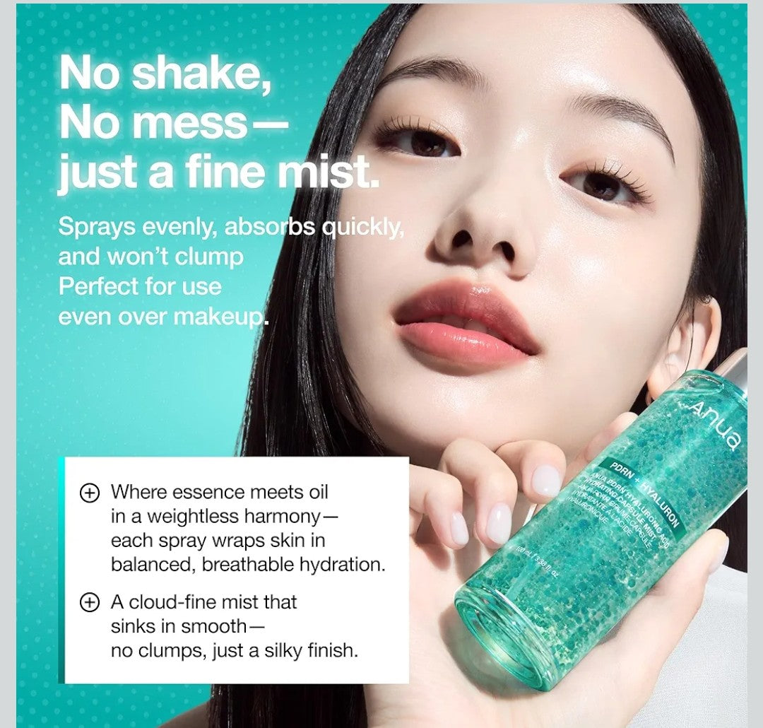 ANUA PDRN Collagen Glow Facial Serum Spray, Hydrating Face Mist, Hyaluronic Acid, dewy glass finish, All Skin Types, Instant Plumping Hydration, Firming Care, Korean Skincare, 3.38 fl oz