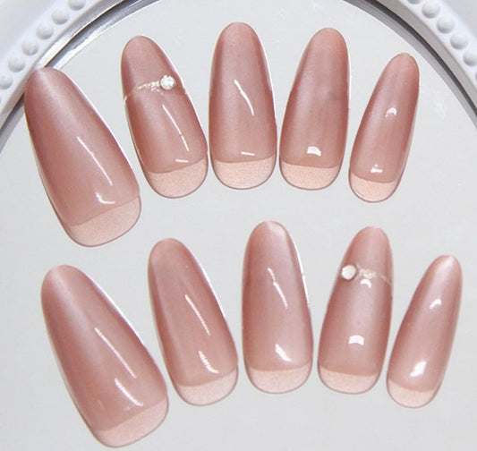 Glossy pink acrylic short almond press on nails