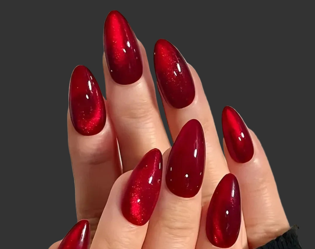 Red press on Red Almond Press on nails Acrylic false Nails Medium Solid Red Color Fake Reusable Glossy Artificial Ombre Glue on for Women Girls Daily Wear Manicure 24Pcs almond shape reusable 24  press on nails included