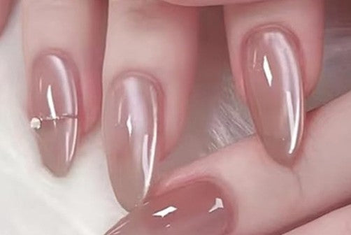 Glossy pink acrylic short almond press on nails