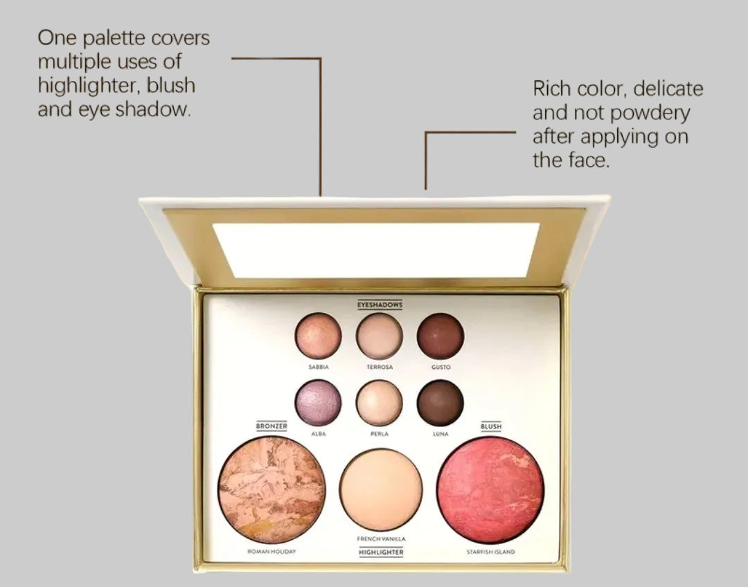 Multifunctional makeup one palette covers multiple uses  blush,contouring  and eyeshadow ,highlighter rich color delicate  longlasting makeup fine texture. 1 count