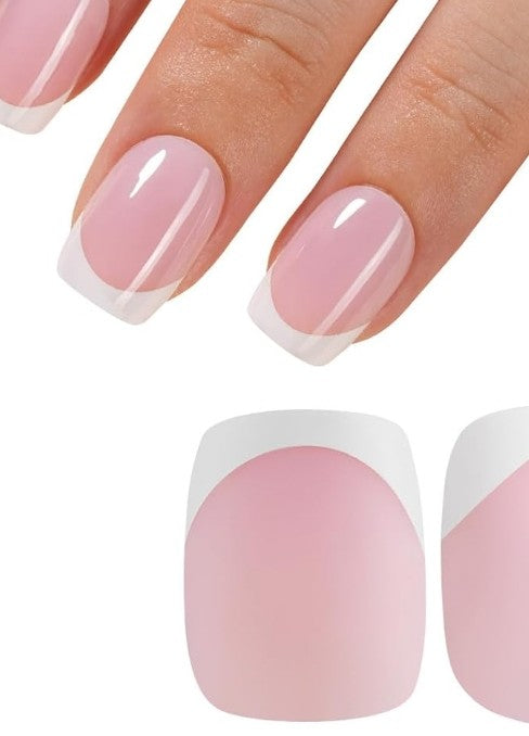 French tip acrylic short square press on nails