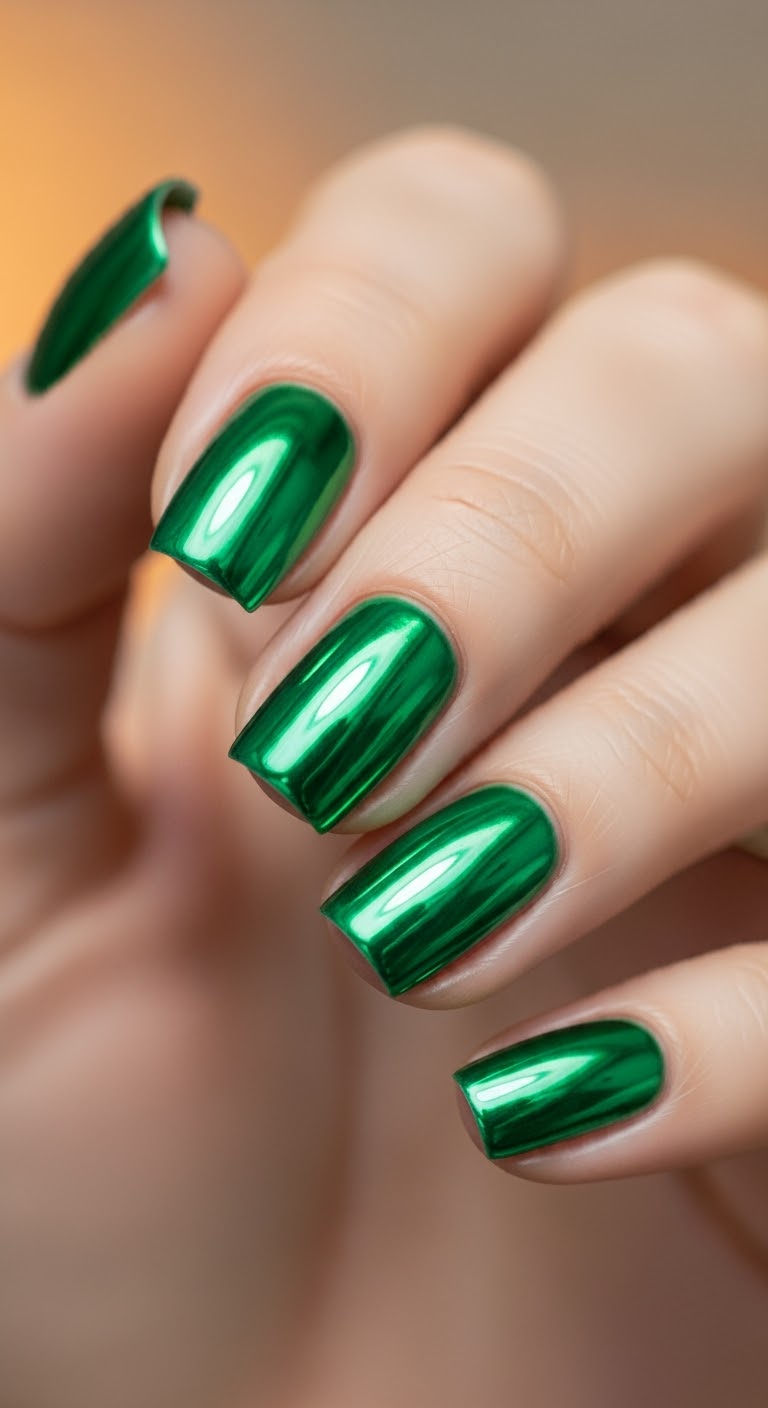 Green holographic press on nails short square
