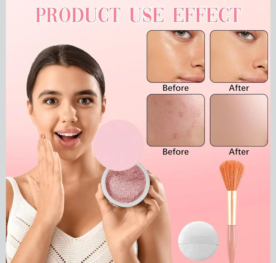 Allaura Beauty Blurring Powder,absorbs oil, Loose Setting Powder Soft Pink set,hide pores,Waterproof All Day Makeup ,flawless skin, soft pink. 1 box set