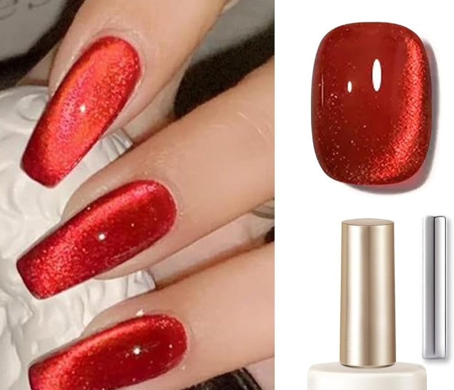 Red cat eye color  gel nail polish
