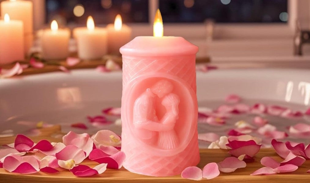 Pink rose scented handmade smokeless candle