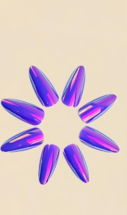 Pink holographic almond short acrylic press on nails