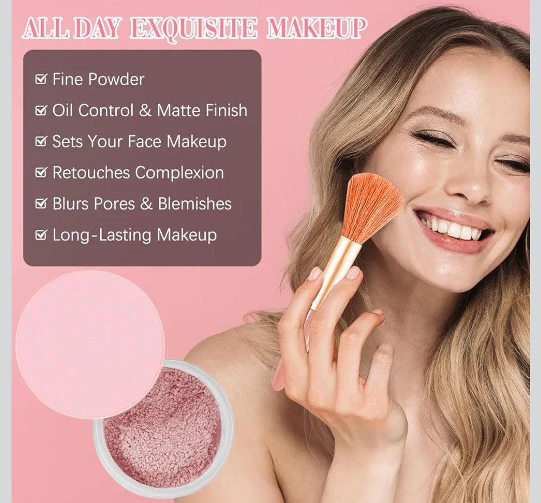 Allaura Beauty Blurring Powder,absorbs oil, Loose Setting Powder Soft Pink set,hide pores,Waterproof All Day Makeup ,flawless skin, soft pink. 1 box set