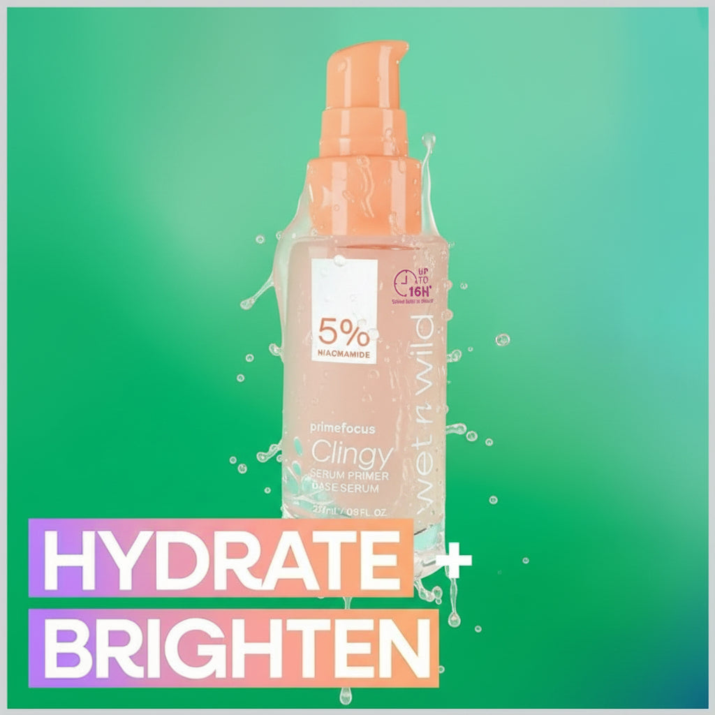 Wet n wild Prime Focus Clingy Serum Primer, Hydrating & Brightening with 5% Niacinamide & 8% Glycerin, Long-Lasting 16-Hour Wear, Dewy Finish Skin-Enhancing Formula, Cruelty-Free Vegan. 1 count