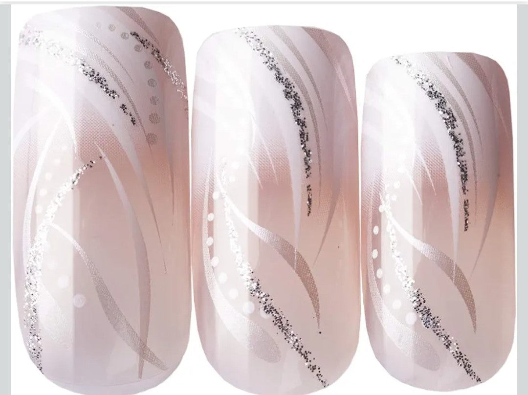 Goldfinger Full Cover White French Design Press on Nails Ready to Wear Gel Manicure Long Nails, , Long Lasting Durable, Mini Glue Included
