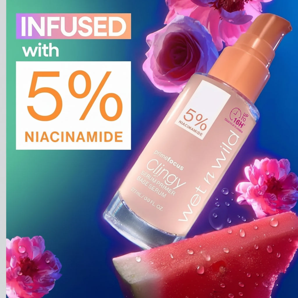 Wet n wild Prime Focus Clingy Serum Primer, Hydrating & Brightening with 5% Niacinamide & 8% Glycerin, Long-Lasting 16-Hour Wear, Dewy Finish Skin-Enhancing Formula, Cruelty-Free Vegan. 1 count
