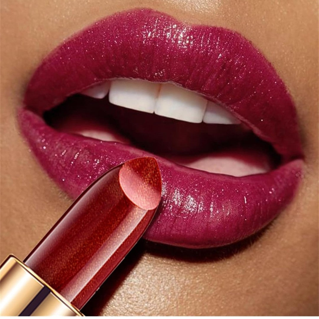 Red glossy glitter waterproof lipstick