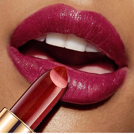 Red glossy glitter waterproof lipstick