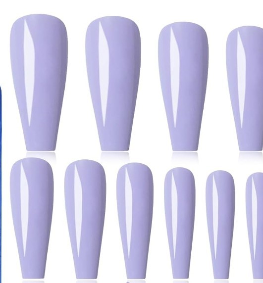 Lavander color false  long coffin press on nails reusable  nail kit included