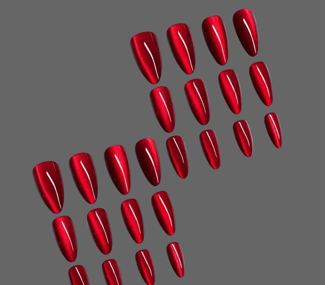 Red press on Red Almond Press on nails Acrylic false Nails Medium Solid Red Color Fake Reusable Glossy Artificial Ombre Glue on for Women Girls Daily Wear Manicure 24Pcs almond shape reusable 24  press on nails included