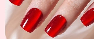 Red cat eye short square press on nails